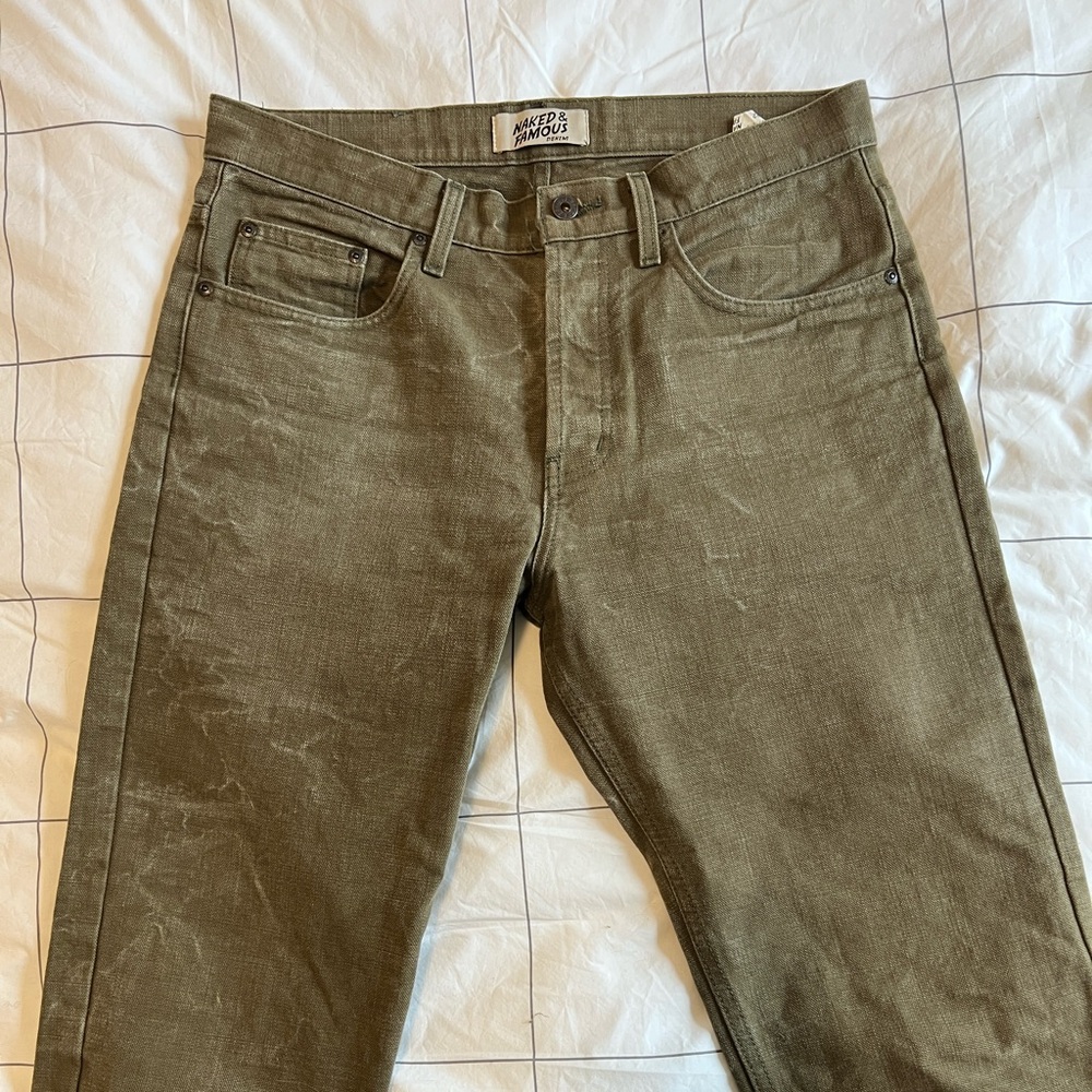 Naked and Famous Easy Guy Raw Cotton Canvas Olive